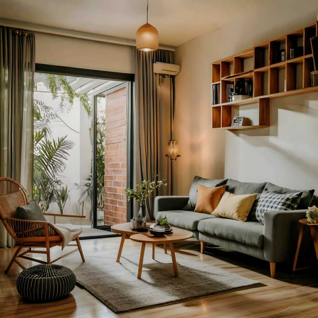 3d render contemporary living room interior