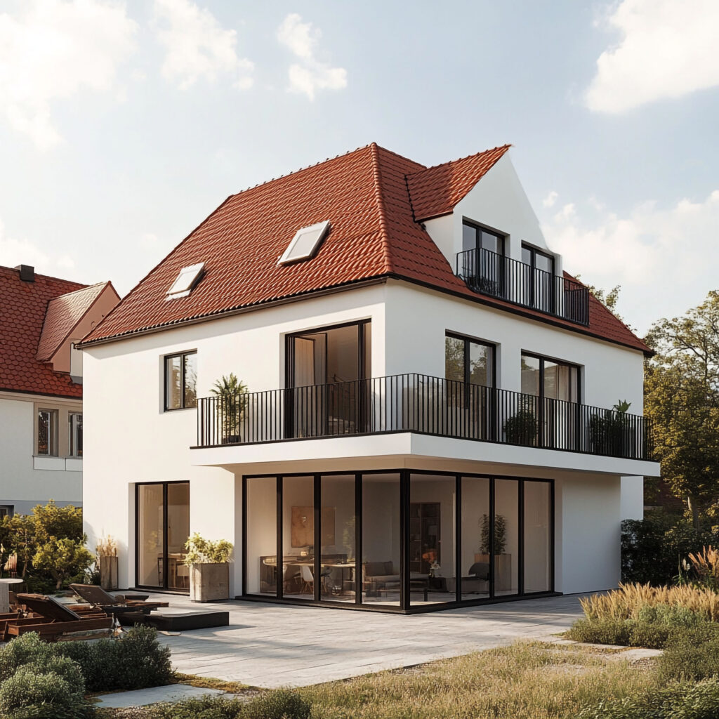 elegant german family home modern design with classic red tile roof