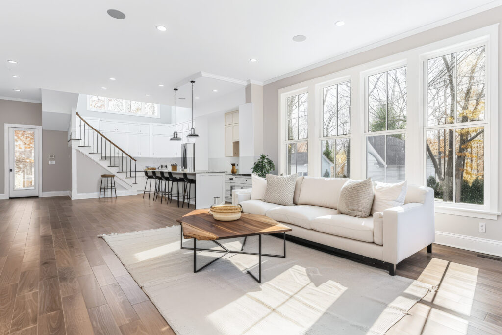 minimalist living room interiors in neutral tones and natural lighting.